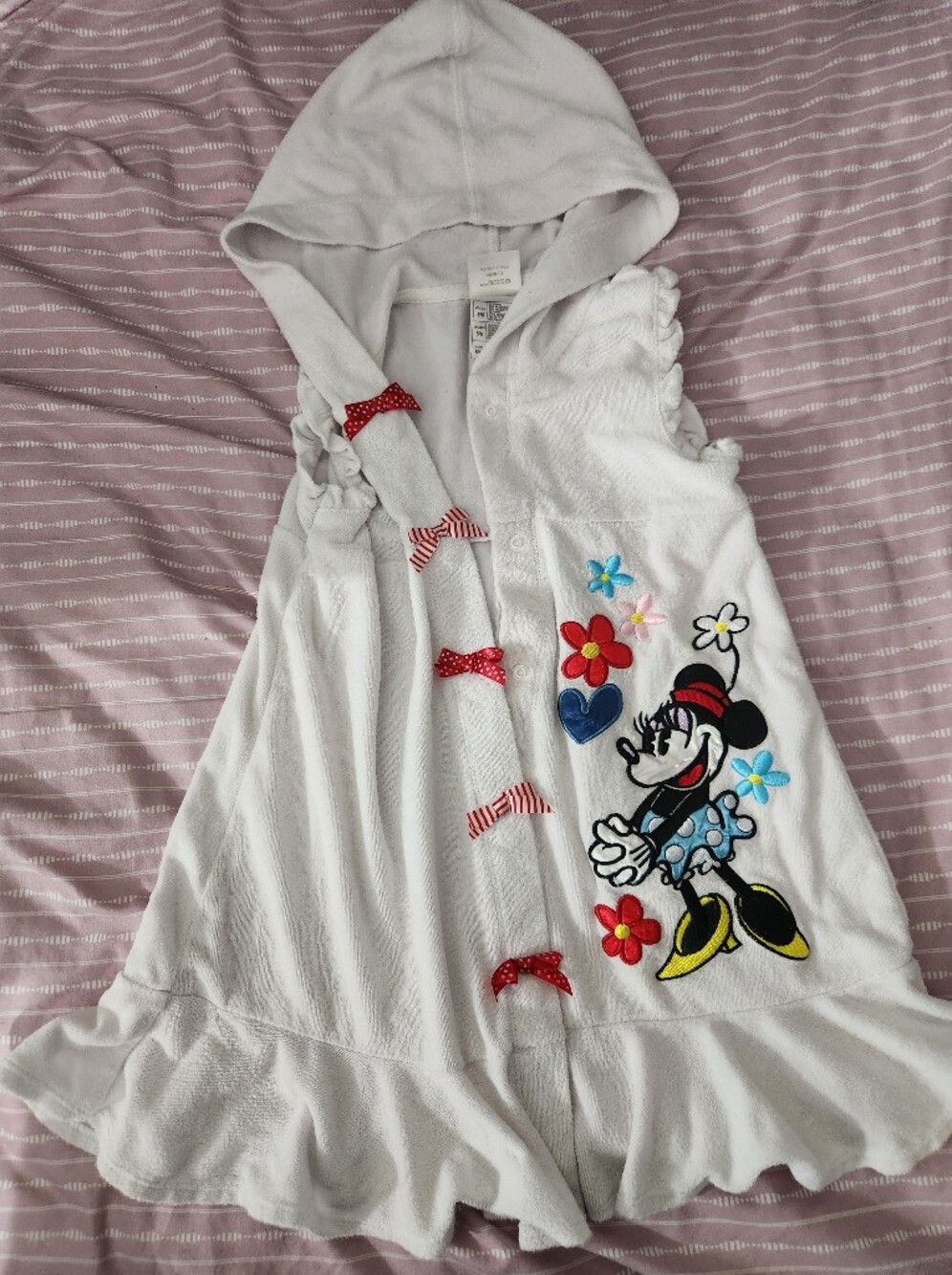 Disney Minnie Mouse White Coverup with Red Bow Accents